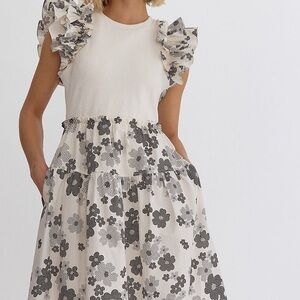 Entro “Right On Time” Black Floral Embroidered Midi Dress - Size L